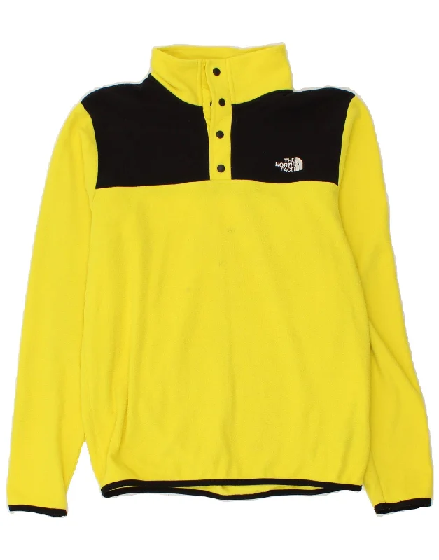 THE NORTH FACE Mens Button Neck Fleece Jumper Small Yellow Colourblock Cable Knit Ribbed Knit Lace Knit