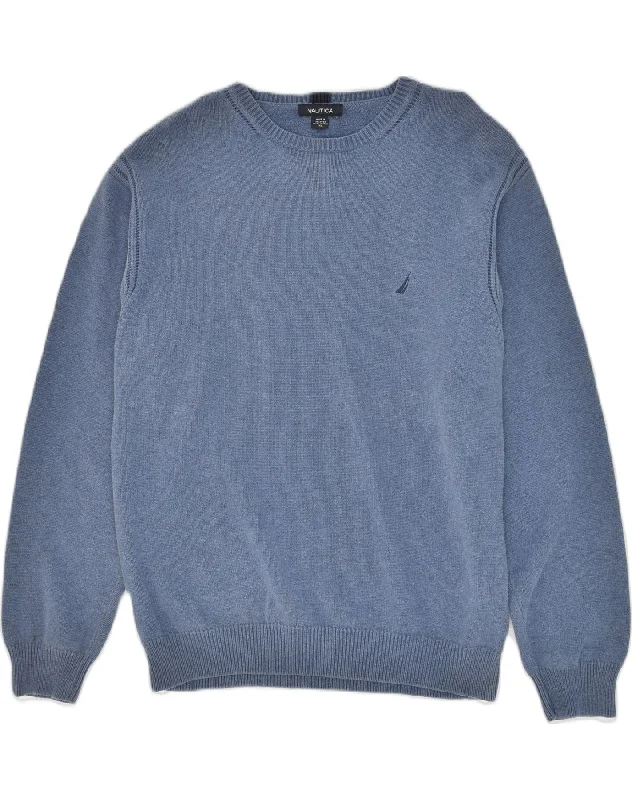 NAUTICA Mens Crew Neck Jumper Sweater XL Blue Cotton Iron Safe Non-Iron Wrinkle Free