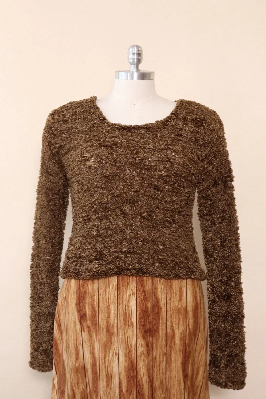 Cocoa Chenille Cropped Sweater M/L Collared Crew Neck Turtle Neck