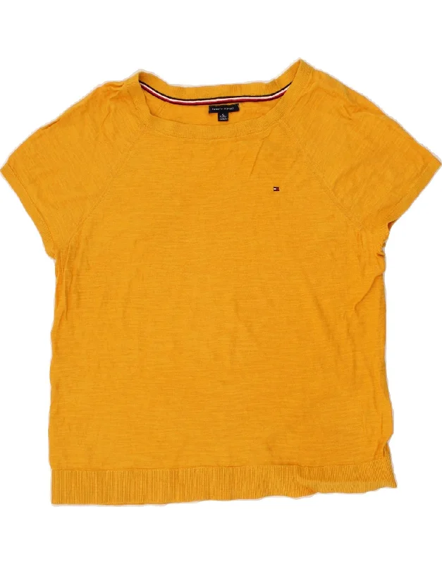 TOMMY HILFIGER Womens Boat Neck Jumper Sweater UK 18 XL Yellow Cotton Open Front Closed Front Wrap Front