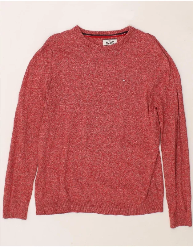 TOMMY HILFIGER Mens Boat Neck Jumper Sweater Medium Red Wool Sweater Cotton Sweater Cashmere Sweater