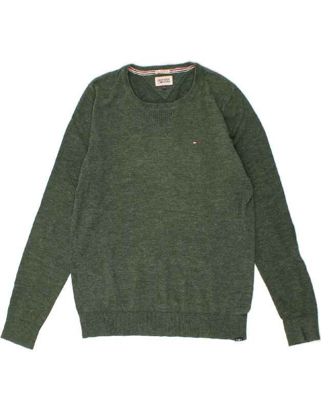 TOMMY HILFIGER Mens Crew Neck Jumper Sweater Large Green Plaid Sweater Polka Dot Checkered