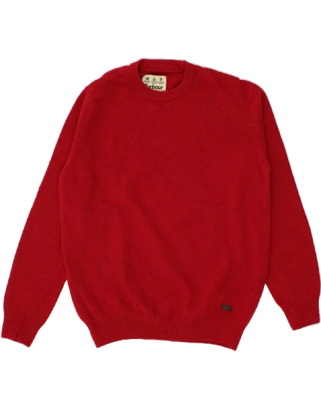 BARBOUR Mens Crew Neck Jumper Sweater XL Red Wool Chenille Blend Fleece Blend Nylon Blend