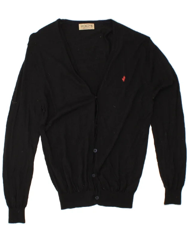 MARLBORO CLASSICS Mens Cardigan Sweater Large Black Wool Tailored Straight A-Line