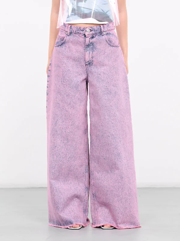 Wide Leg Denim Jeans (PAJD0340A0-USCV96-MBC13-PINK) Comfortable Drawstring Waist Jeans