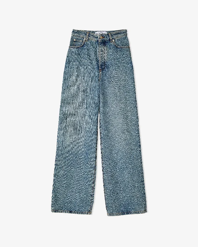 Loewe - Women's High Waisted Jeans - (Washed Blue) Comfortable Faded High-Rise Jeans