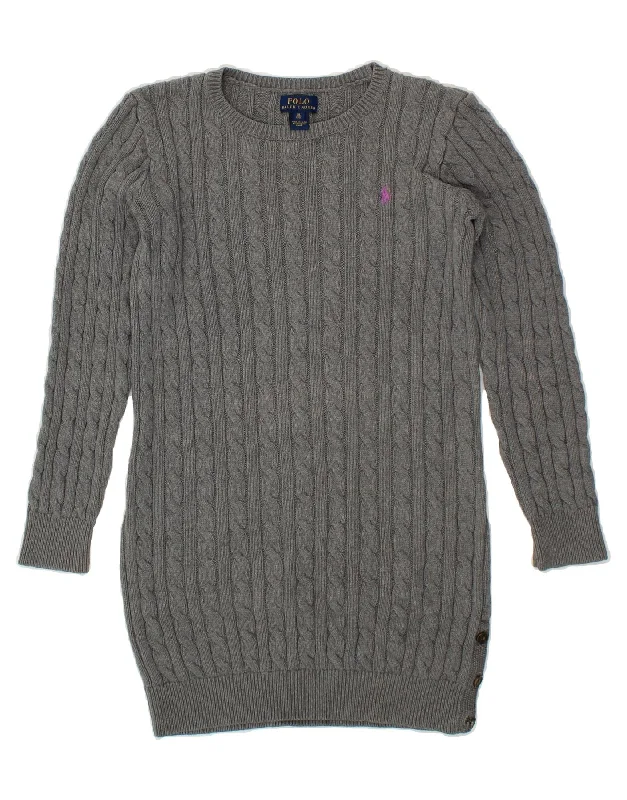 POLO RALPH LAUREN Girls Long Sleeve Jumper Dress 15-16 Years XL Grey Wool Fabric Cashmere Fabric Tweed Fabric