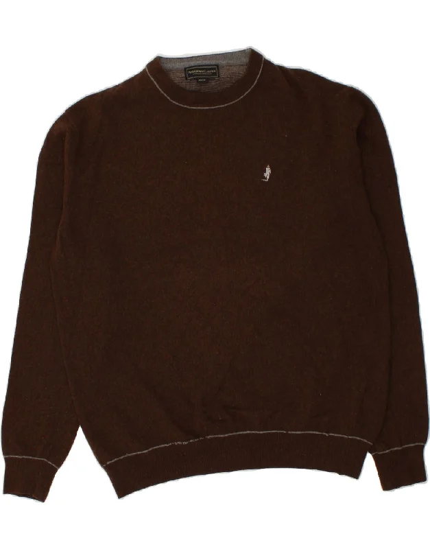 MARLBORO CLASSICS Mens Crew Neck Jumper Sweater XL Brown Wool Seamless Knitted Crochet