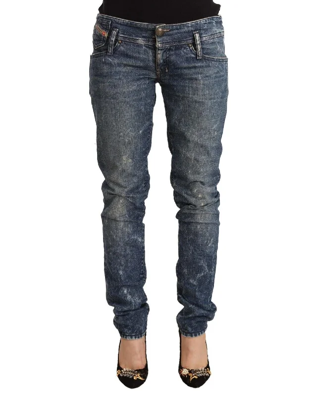 Distressed Low Waist Denim Skinny Jeans with Logo Details Stylish High-Waist Jeans