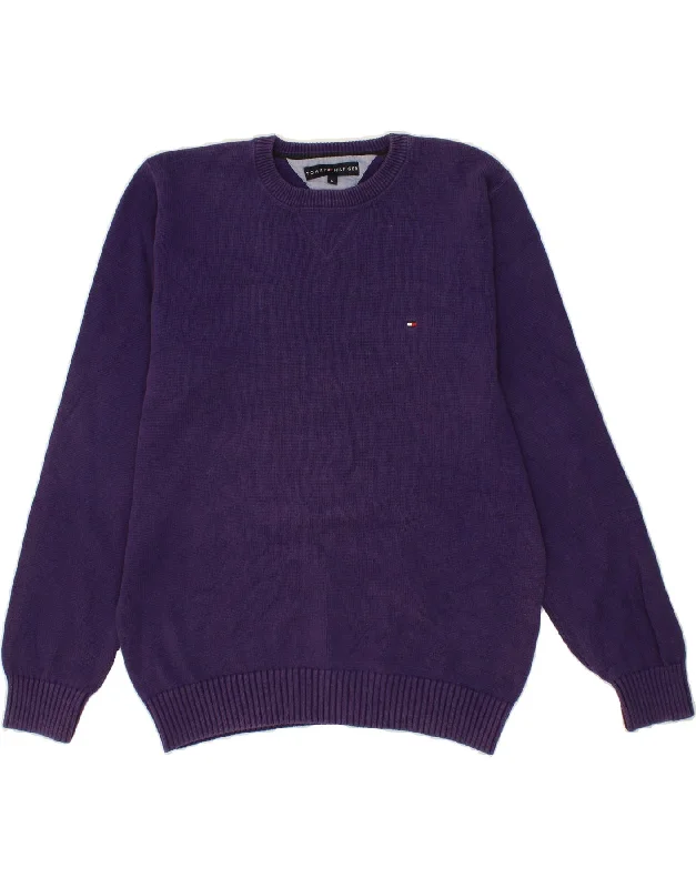 TOMMY HILFIGER Mens Crew Neck Jumper Sweater Medium Purple Cotton Spandex Blend Rayon Blend Denim Blend