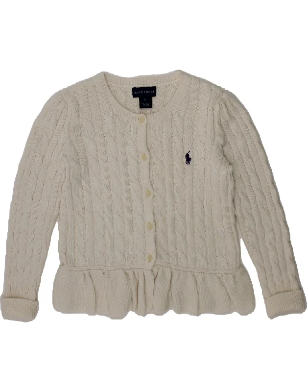 RALPH LAUREN Girls Cardigan Sweater 4-5 Years White Cotton Open Front Closed Front Wrap Front