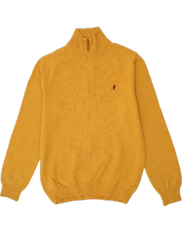 MARLBORO CLASSICS Mens Zip Neck Jumper Sweater Large Yellow Wool Modern Contemporary Chic