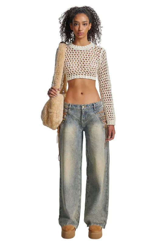 THE KRIPT - "Regan" - Dirty denim wash Jeans Trendy Pleated Waist Jeans