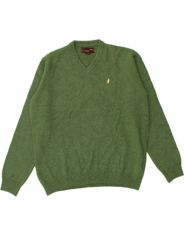 MARLBORO CLASSICS Mens V-Neck Jumper Sweater XL Green Cotton Neon Metallic Matte