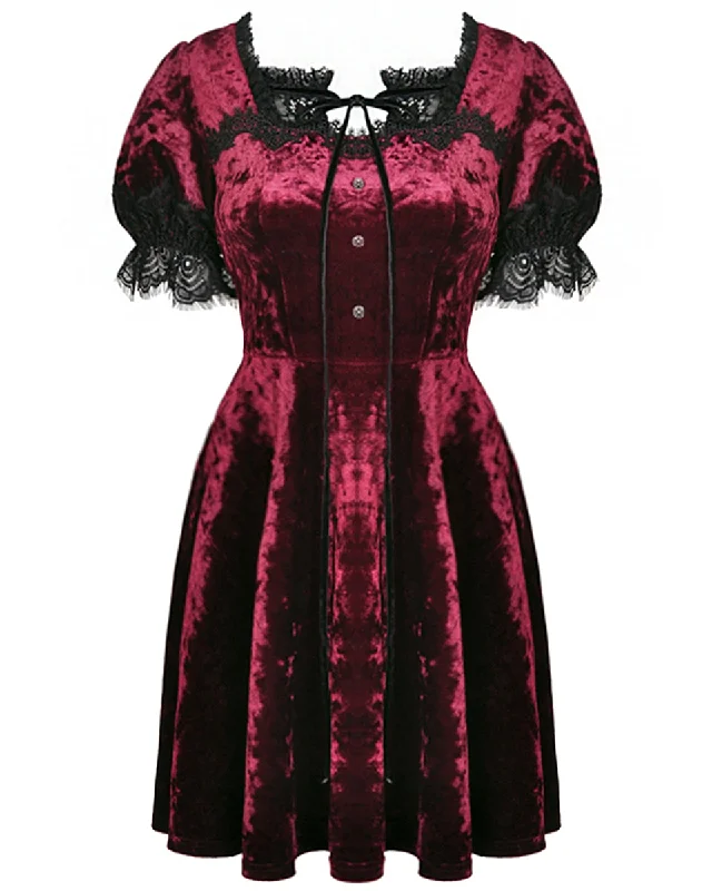 Dark In Love Nightingales Rose Gothic Mini Dress - Red Velvet Trendy Tie-Dye Mini Dress