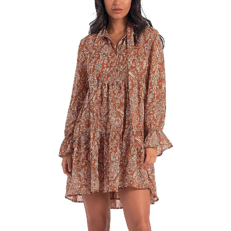 Womens Paisley Short Mini Dress Elegant Floral-Print Mini Dress