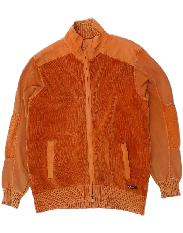 MARLBORO CLASSICS Mens Cardigan Sweater Medium Orange Cotton Soft Cozy Warm