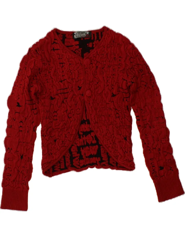 DESIGUAL Womens Crop Cardigan Sweater UK 18 XL Red Acrylic Thin Thick Dense