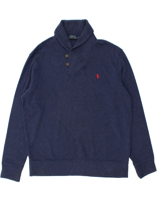 POLO RALPH LAUREN Mens Shawl Neck Jumper Sweater XL Navy Blue Cotton Cotton Fabric Linen Fabric Terry Fabric