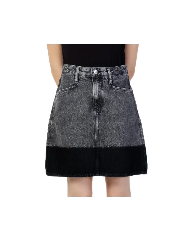 Calvin Klein Jeans Women's Distressed Denim A-Line Skirt  Calvin Klein Jeans A-Line Denim Skirt with Patch Details  Calvin Klein Jeans Black Denim Skirt with Distressed and Patch Design Fashionable Mom Jeans