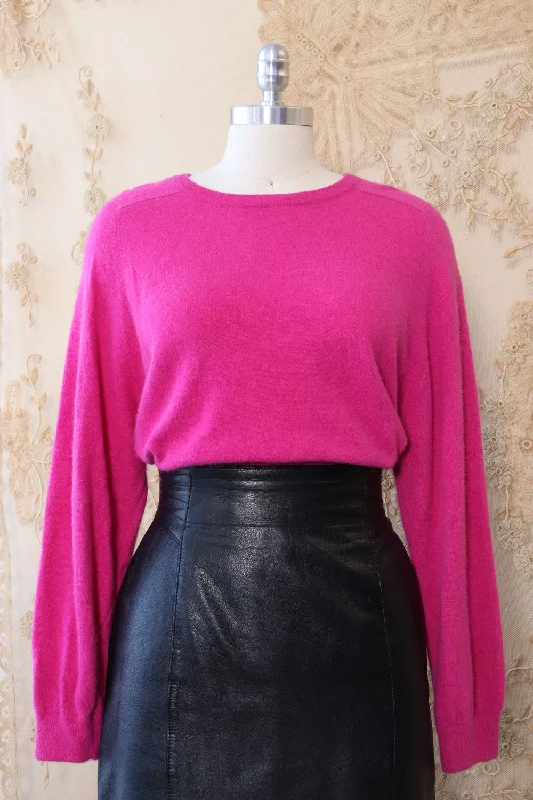 Fuzzy Magenta Crewneck Sweater XS-M Satin Blend Silk Blend Wool Blend