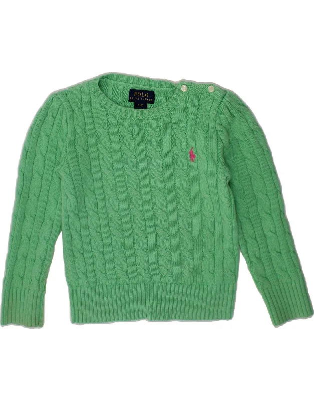 POLO RALPH LAUREN Girls Crew Neck Jumper Sweater 3-4 Years Green Cotton Wool Sweater Cotton Sweater Cashmere Sweater