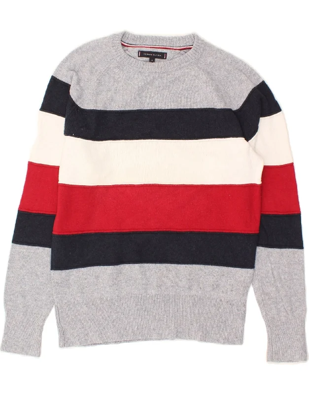 TOMMY HILFIGER Mens Crew Neck Jumper Sweater Medium Grey Colourblock Turtle Neck Boat Neck Asymmetrical Neck