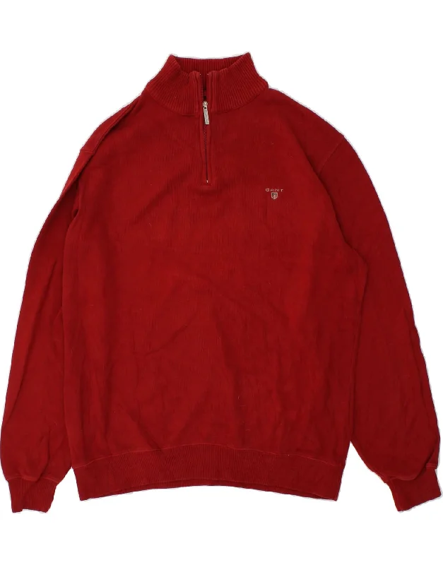 GANT Mens Zip Neck Jumper Sweater XL Red Cotton Turtle Neck Boat Neck Asymmetrical Neck