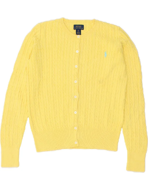 POLO RALPH LAUREN Girls Cardigan Sweater 15-16 Years XL Yellow Cotton Terry Blend Velvet Blend Canvas Blend