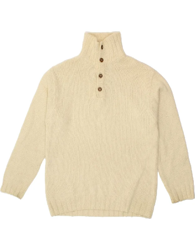 MARLBORO CLASSICS Mens Button Neck Jumper Sweater Medium Beige Wool Seamless Knitted Crochet