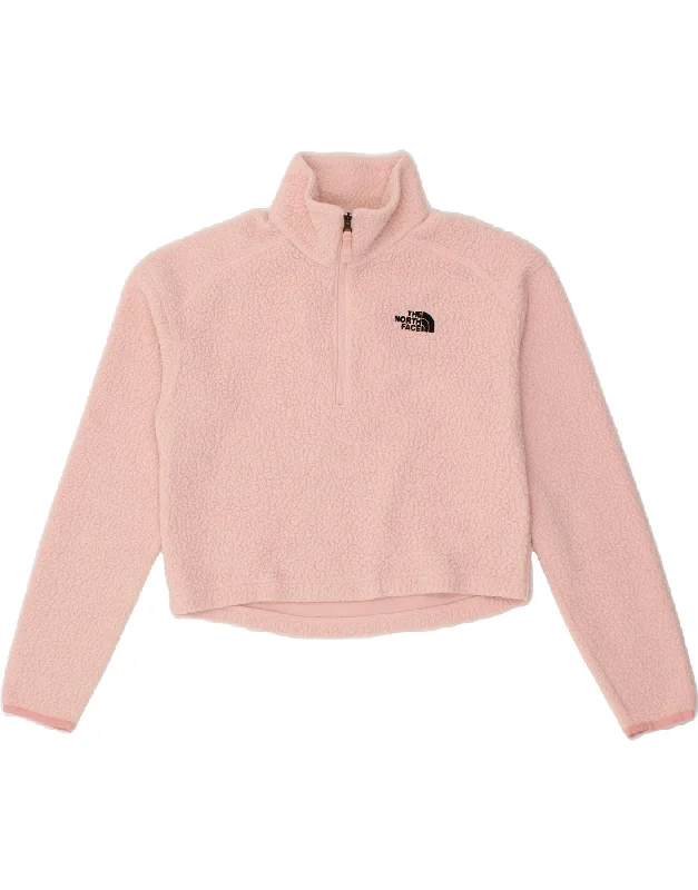 THE NORTH FACE Womens Oversized Crop Fleece Jumper UK 6 XS Pink Polyester Sweater Knitwear Pullover