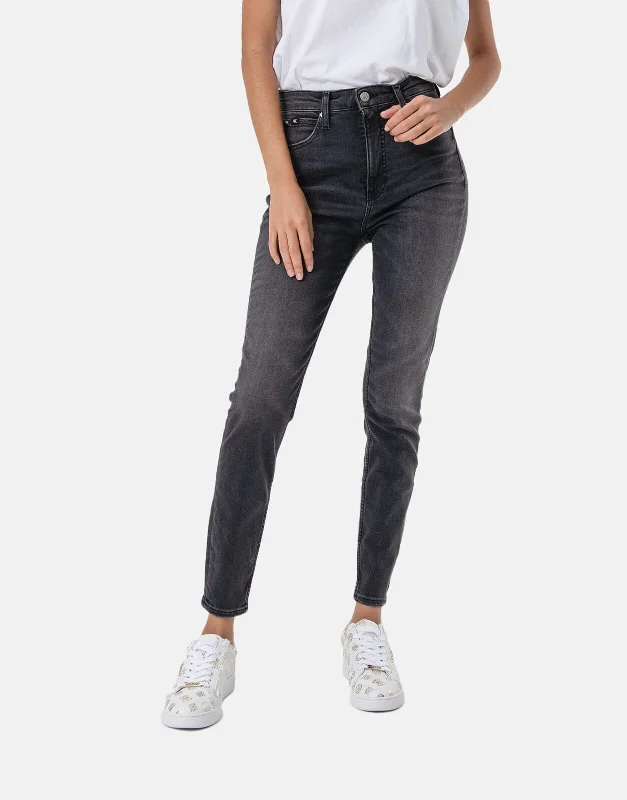 Calvin Klein High Rise Super Skinny Black Jeans Elegant High-Waisted Flared Jeans