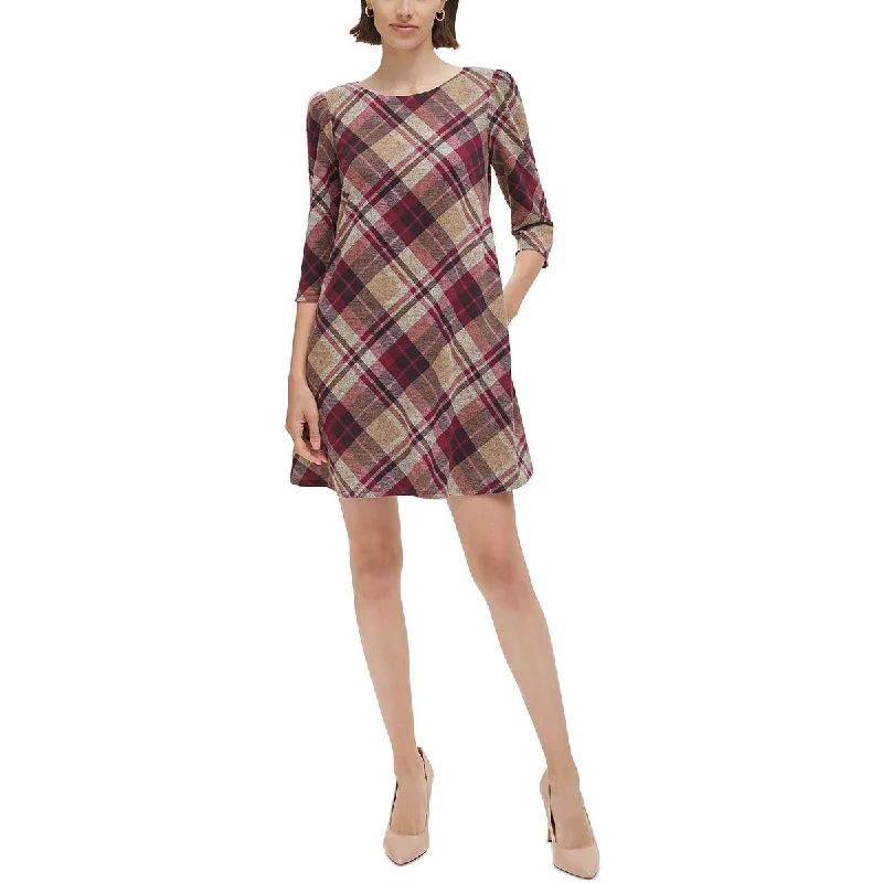 Womens Plaid Work day wear Mini Dress Fashionable Button-Front Mini Dress