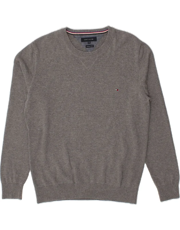 TOMMY HILFIGER Mens Crew Neck Jumper Sweater 2XL Grey Flecked Cotton Sweater Knitwear Pullover