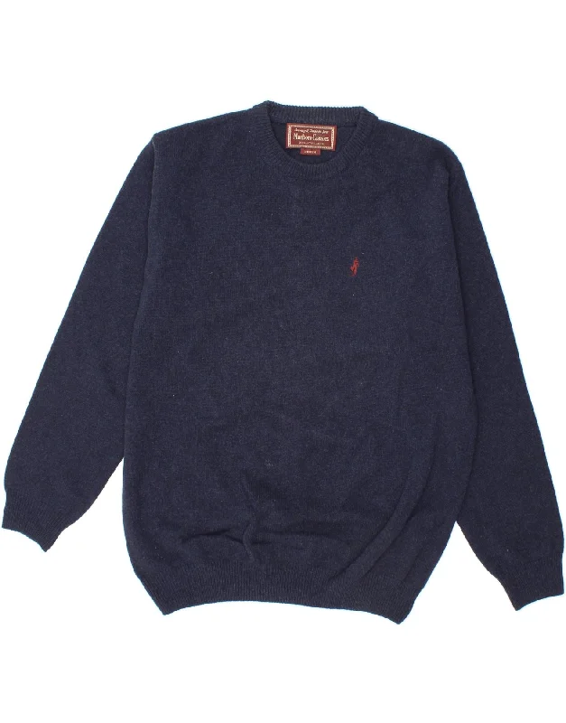 MARLBORO CLASSICS Mens Crew Neck Jumper Sweater Medium Navy Blue Notch Collar Peter Pan Collar Cowl Neck