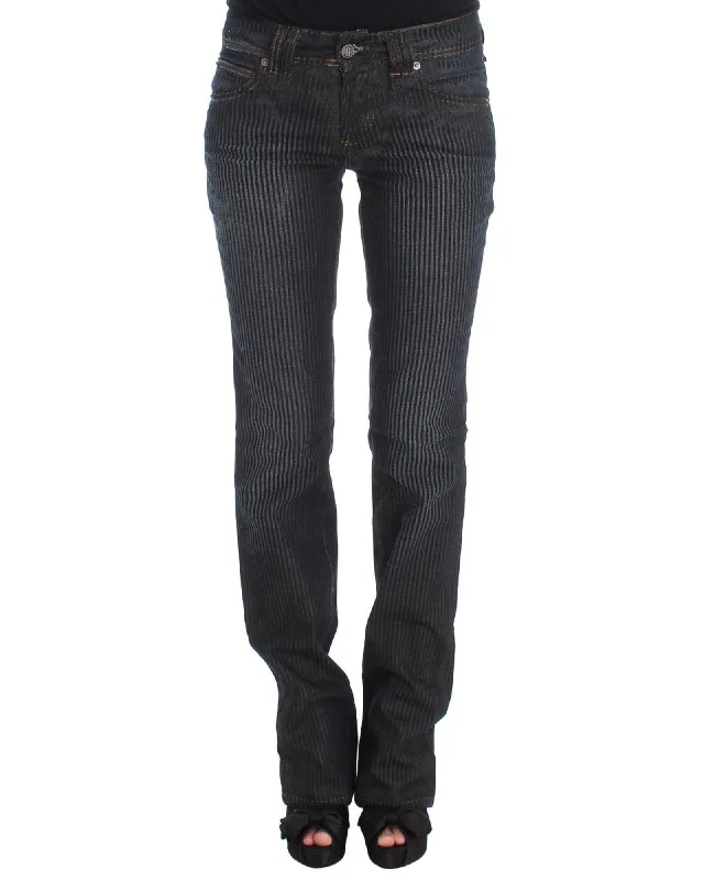 Straight Leg Pinstriped Jeans with Slim Fit Bootcut Design Comfortable Zip-Fly Denim Jeans