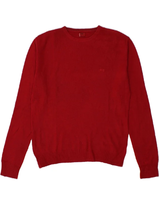 LEVI'S Mens Crew Neck Jumper Sweater XL Red Wool Front Pockets Side Pockets Patch Pockets