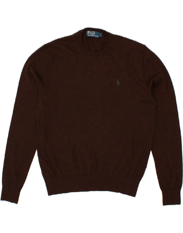 POLO RALPH LAUREN Mens Crew Neck Jumper Sweater Large Brown Wool Terry Terry Cloth Terry Knit