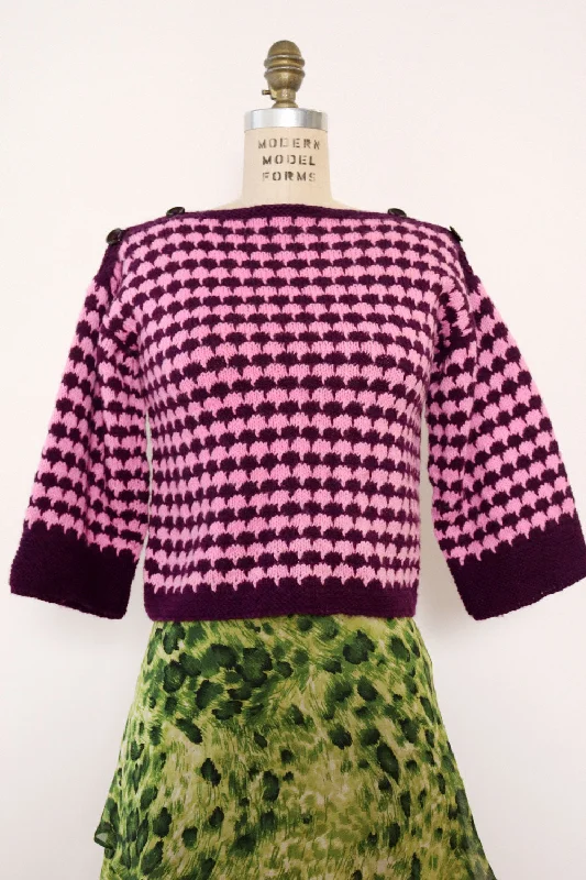 Two Tone Cropped Handknit Sweater XS-M Terry Terry Cloth Terry Knit