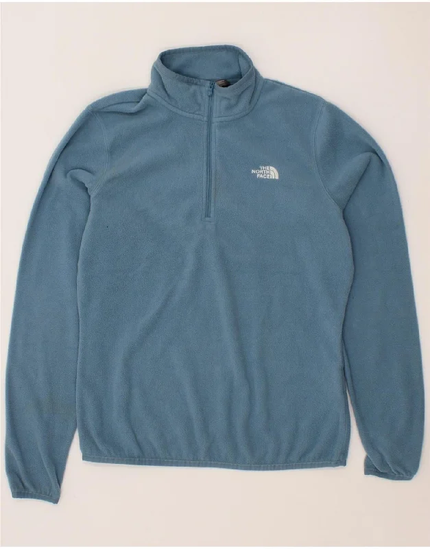 THE NORTH FACE Womens Zip Neck Fleece Jumper UK 12 Medium Blue Polyester Spandex Rayon Corduroy