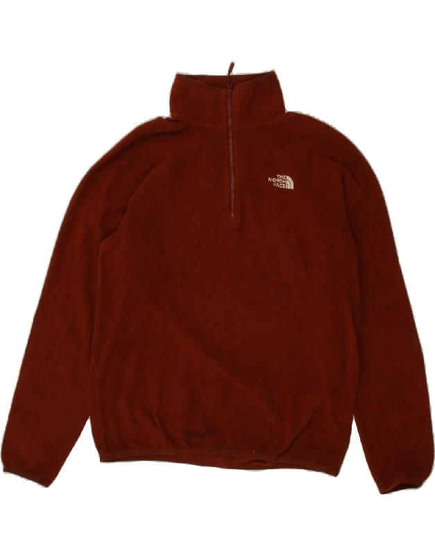 THE NORTH FACE Mens Zip Neck Fleece Jumper Medium Maroon Polyester Glossy Satin Silk