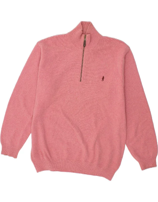 MARLBORO CLASSICS Mens Zip Neck Jumper Sweater 2XL Pink Wool Denim Fabric Leather Fabric Suede Fabric