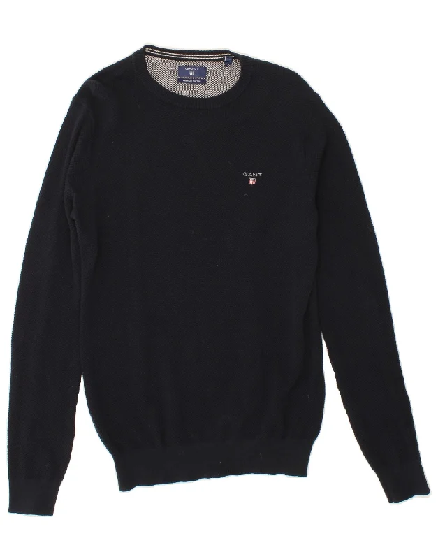 GANT Mens Crew Neck Jumper Sweater Medium Navy Blue Cotton Boat Neck Shawl Collar Notched Collar