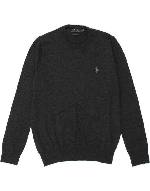 POLO RALPH LAUREN Mens Crew Neck Jumper Sweater Medium Grey Merino Wool Layered Multi-layer Single Layer