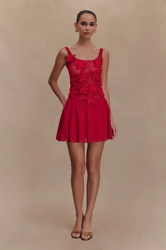 Melanie Mesh Mini Dress With Flowers - Ruby Trendy Lace Mini Dress