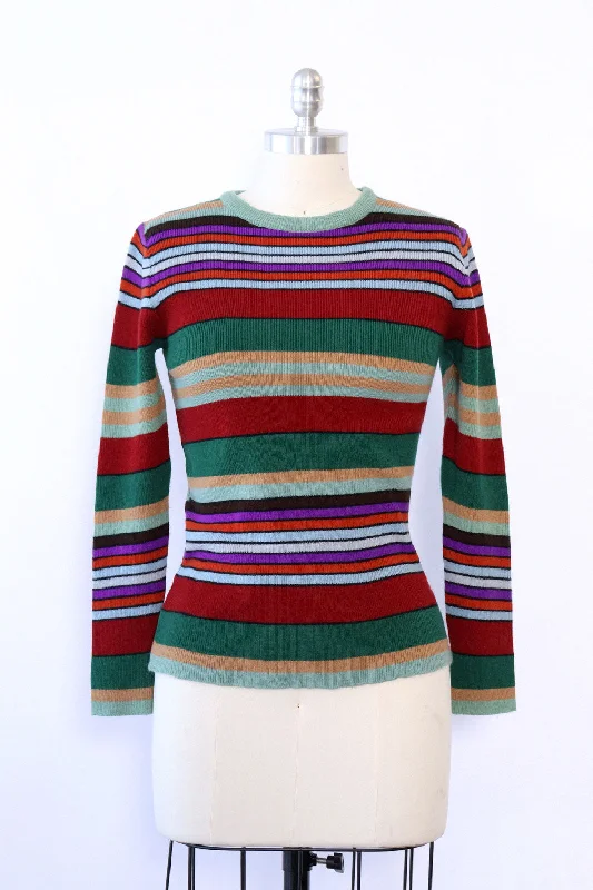 1970s Simple Stripe Sweater M/L Solid Print Embellished