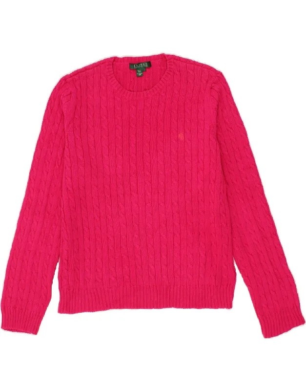 RALPH LAUREN Womens Crew Neck Jumper Sweater UK 16 Large Pink Cotton Rayon Fabric Velvet Fabric Corduroy Fabric