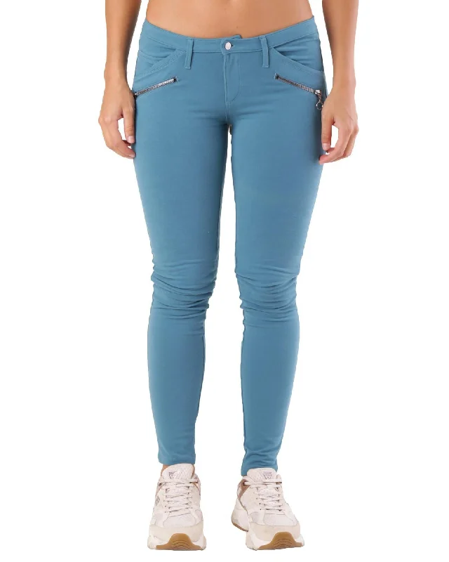 Met Womens Skinny Jeans with Zipper Detail - Teal Fashionable Straight Fit Denim