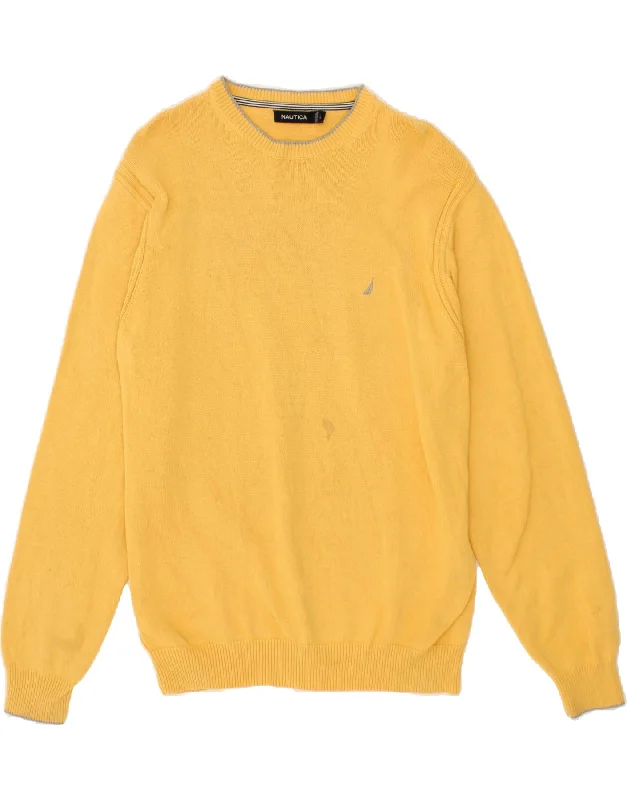 NAUTICA Mens Crew Neck Jumper Sweater Large Yellow Cotton Transparent Opaque Sheer