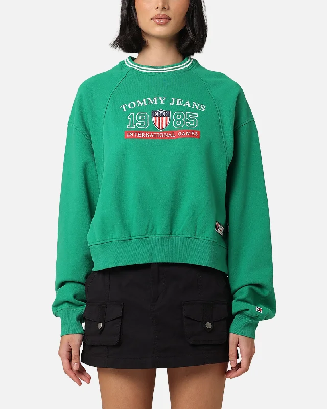 Tommy Jeans Women's TJW Archive Games Crewneck Green Malachite Comfortable Dark Wash Jeans